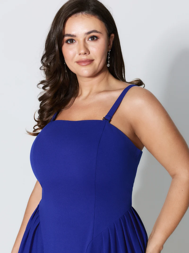 Detachable Shoulder Straps Pleated Midi Dress