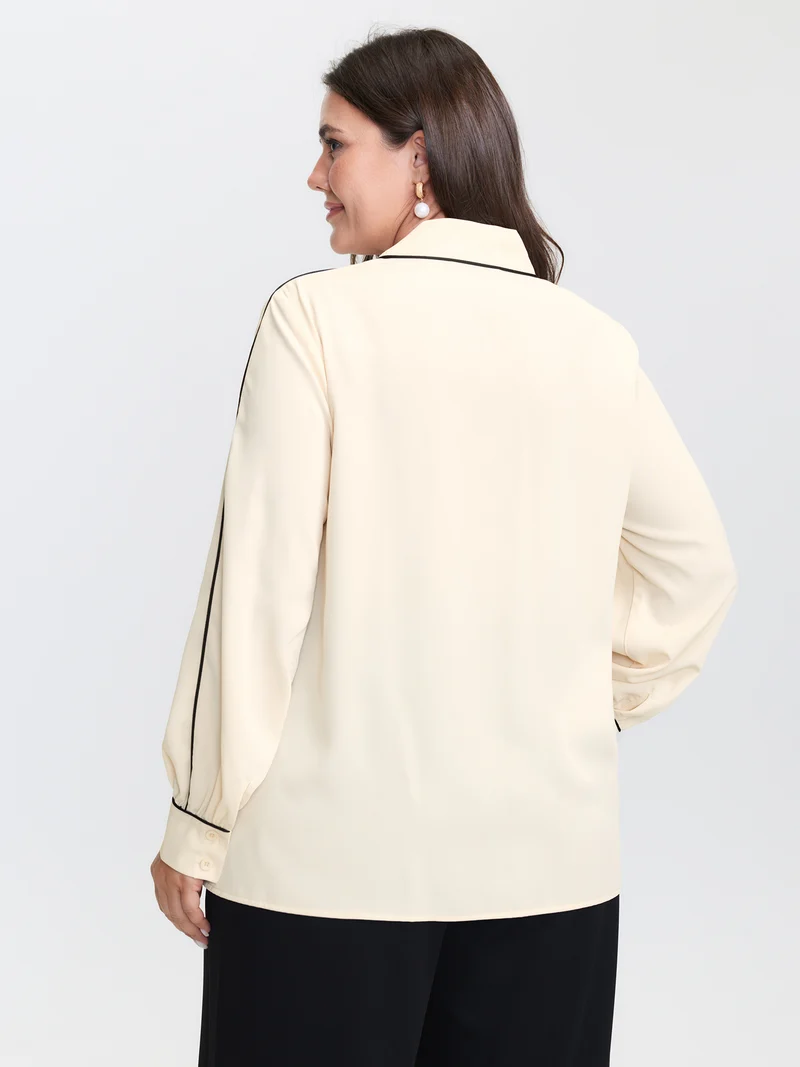 Bowknot Neckline Color Contrast Blouse