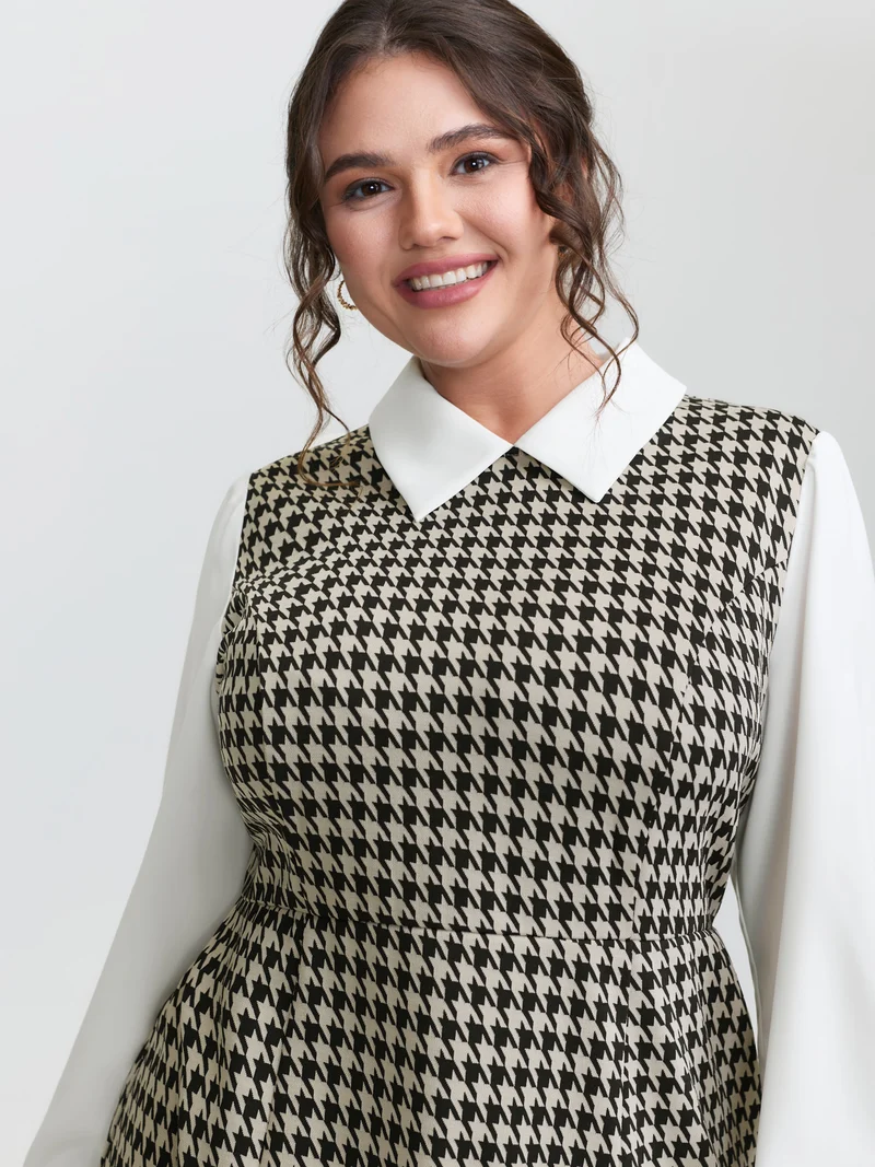 Houndstooth Layered Ruffled Knee Dress