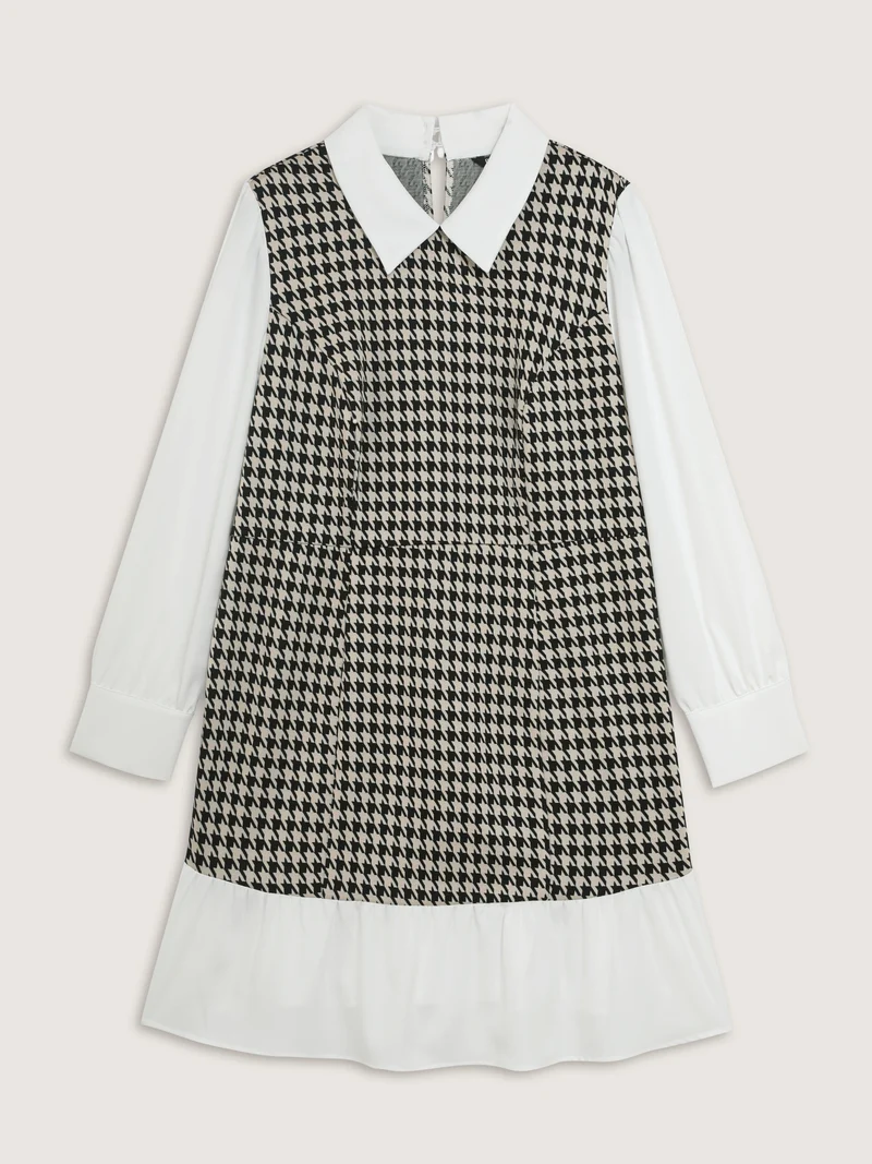 Houndstooth Layered Ruffled Knee Dress