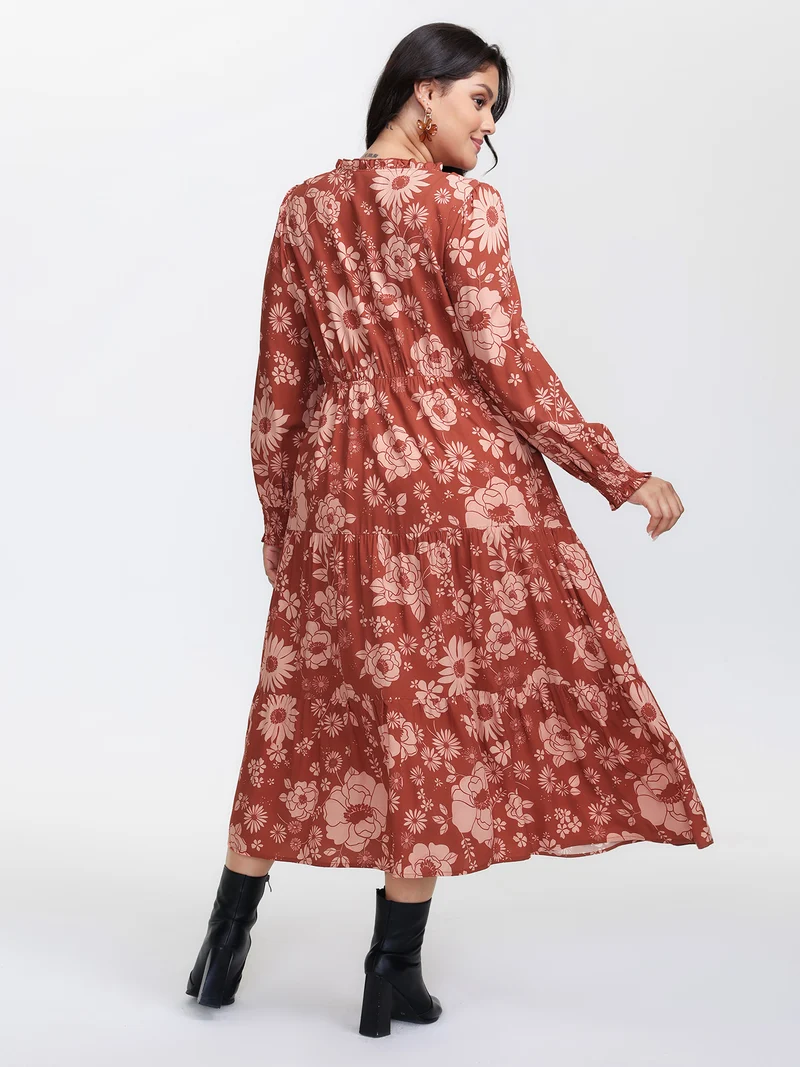 Floral Print Adjustable Waist-Tie Maxi Dress