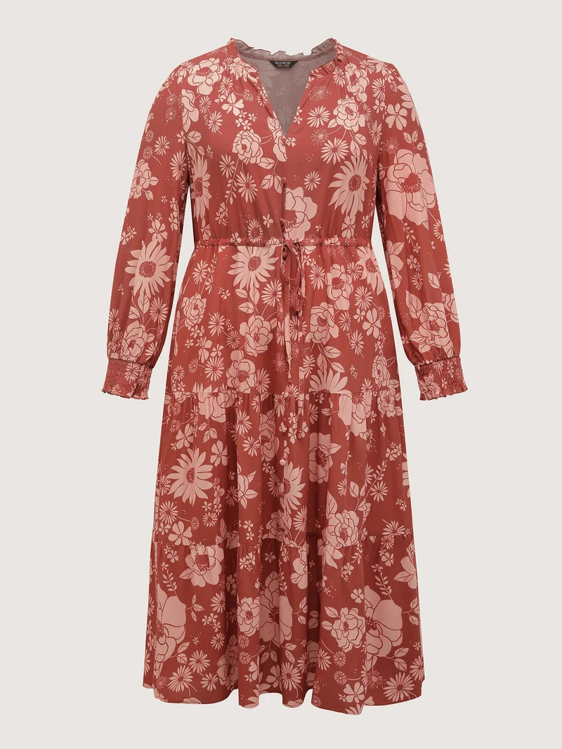 Floral Print Adjustable Waist-Tie Maxi Dress