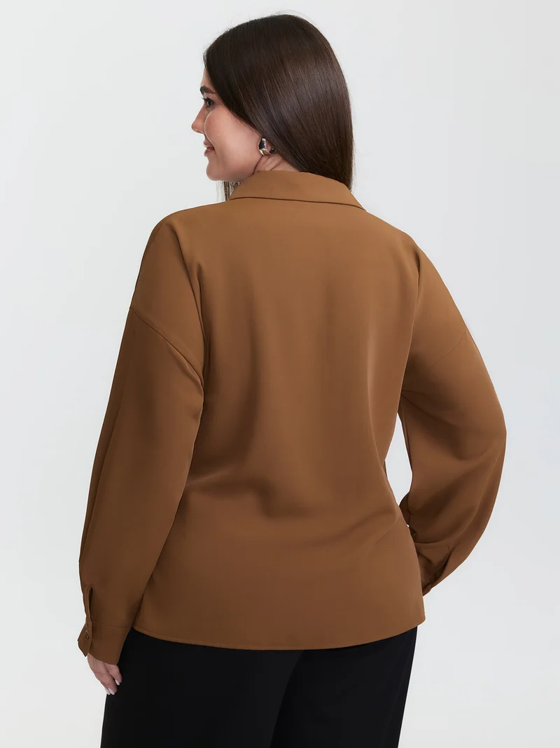 Wrap Tie Side Shirt Collar Blouse