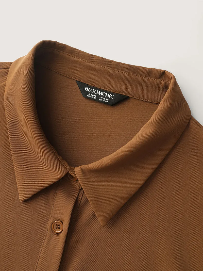 Wrap Tie Side Shirt Collar Blouse