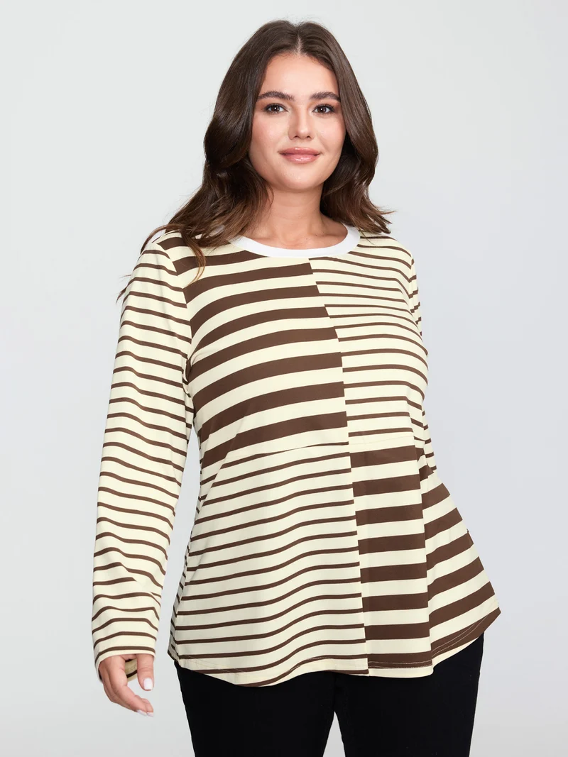 Monochrome Stripe Round Neck T-Shirt