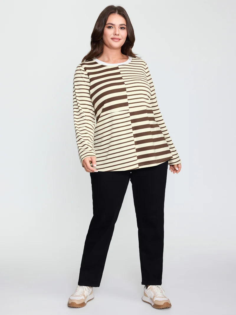 Monochrome Stripe Round Neck T-Shirt