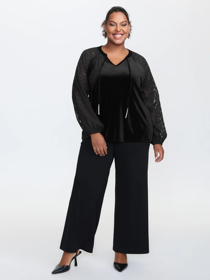 Velvet Leopard Laser Cut Neck-Tie Blouse