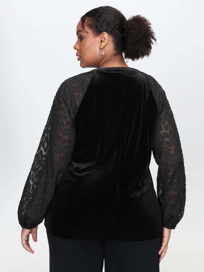 Velvet Leopard Laser Cut Neck-Tie Blouse
