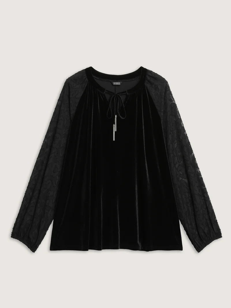 Velvet Leopard Laser Cut Neck-Tie Blouse