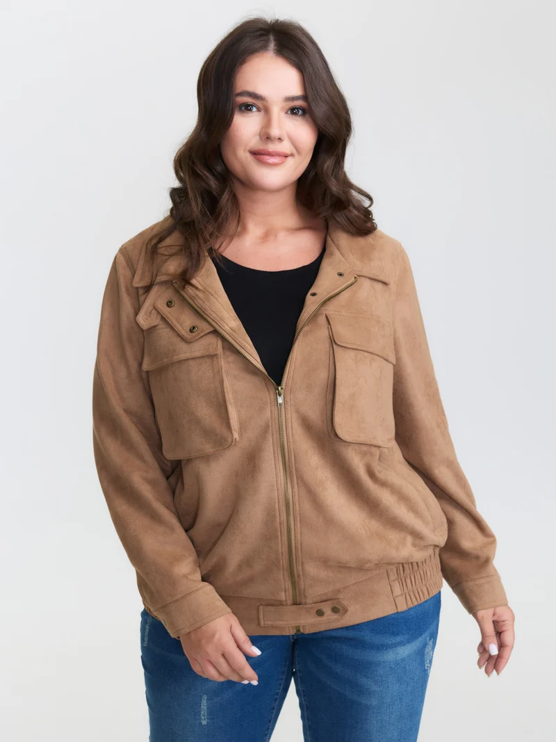 Stretchy Hem Zipper Solid Jacket