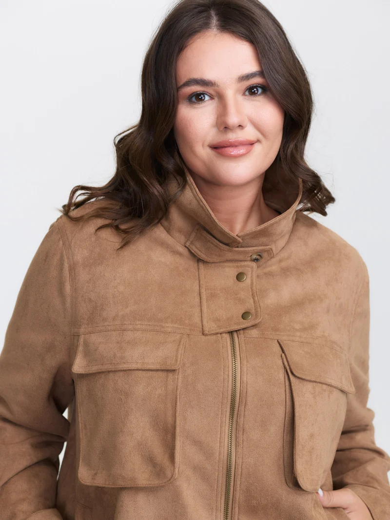 Stretchy Hem Zipper Solid Jacket