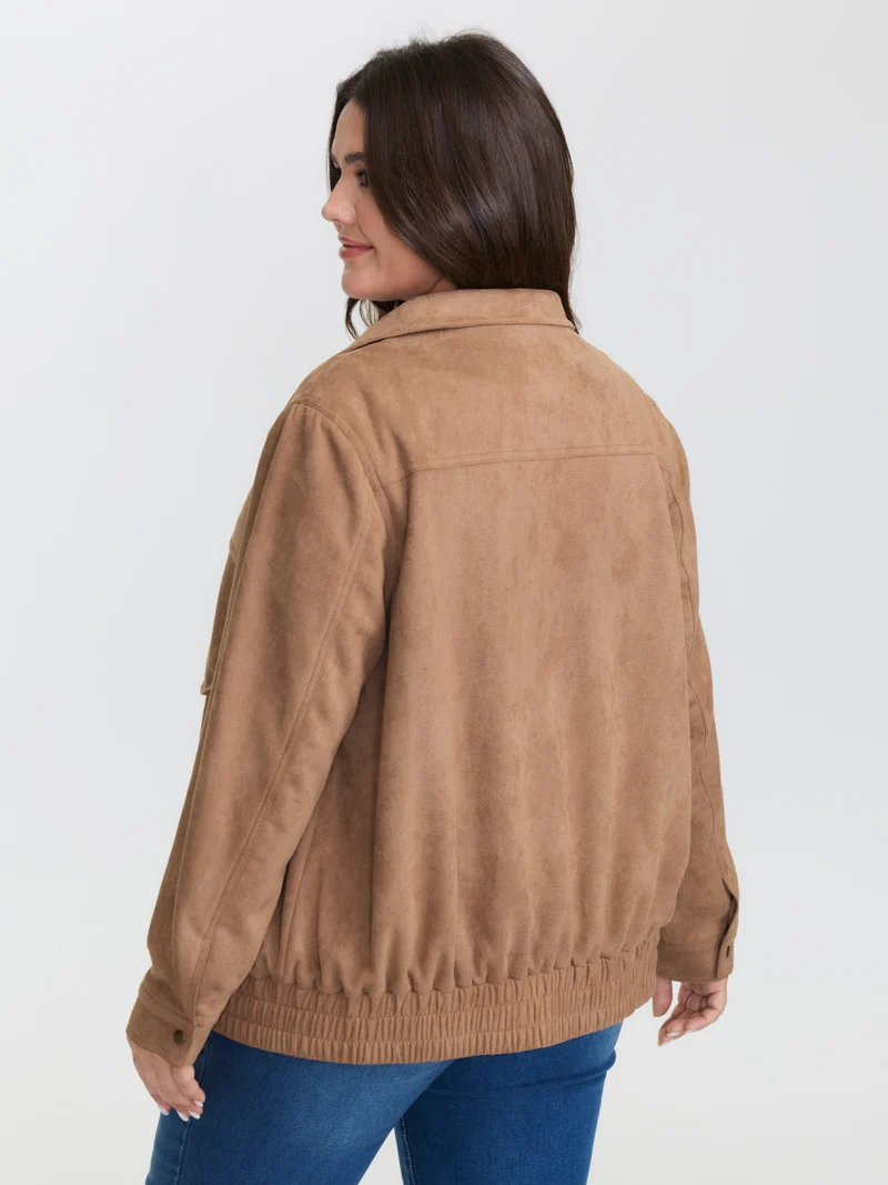 Stretchy Hem Zipper Solid Jacket