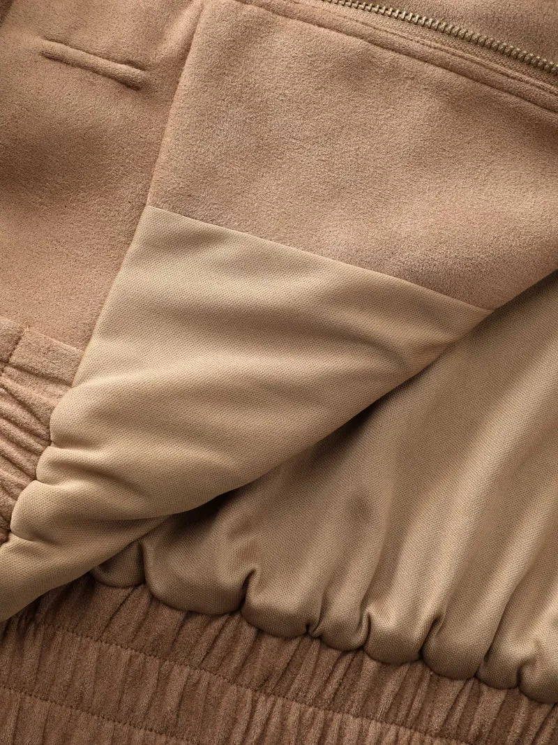 Stretchy Hem Zipper Solid Jacket