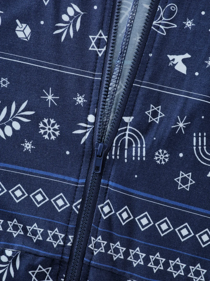 Holiday Print Hooded Pockets Sleep Jumpsuit