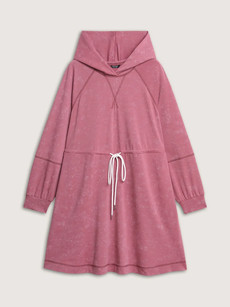 Washed Effect Drawstring Contrast Hooded Dress
