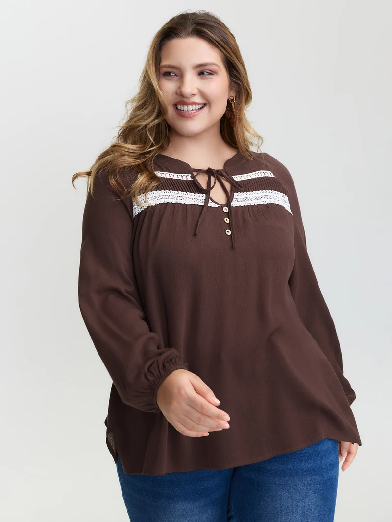 Pure Cotton Lace Trim Blouse