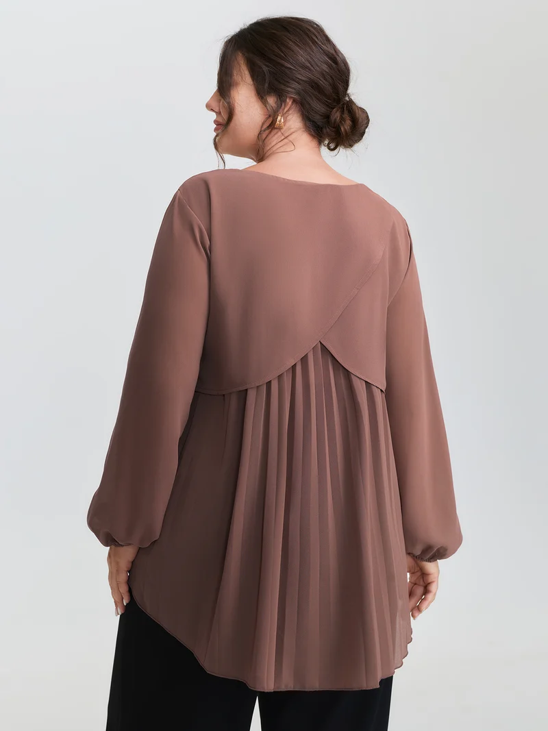 Chiffon Overlap Back Pleated Blouse