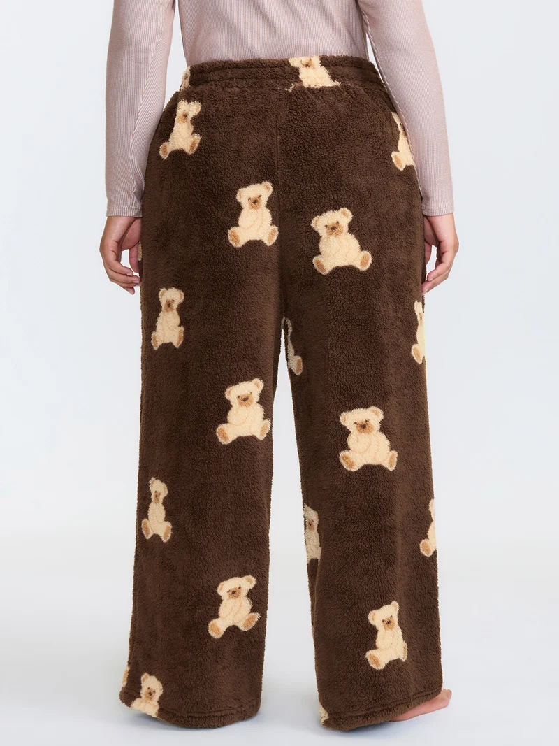 Plush Teddy Pattern Pockets Lounge Bottoms