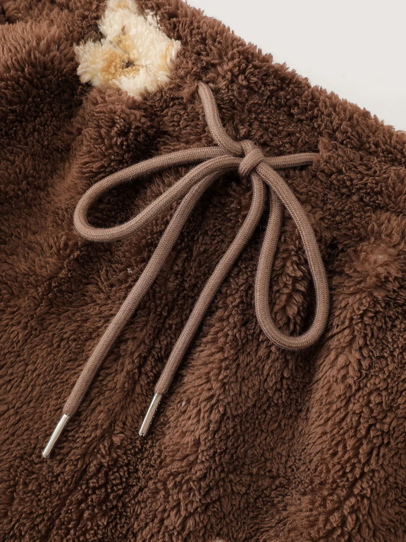 Plush Teddy Pattern Pockets Lounge Bottoms