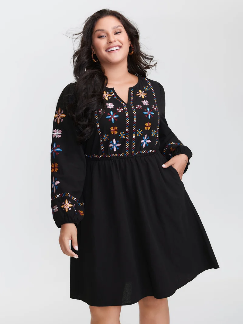 Cotton Embroidered High-Waist Midi Dress