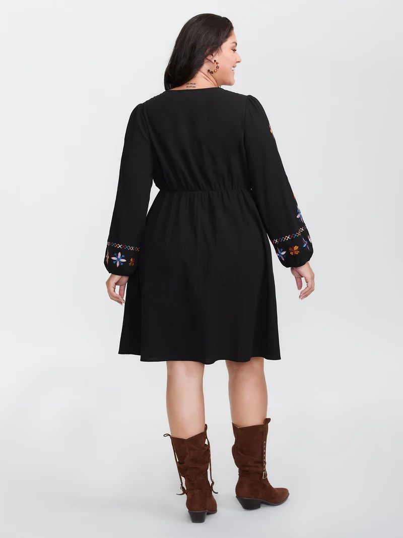 Cotton Embroidered High-Waist Midi Dress