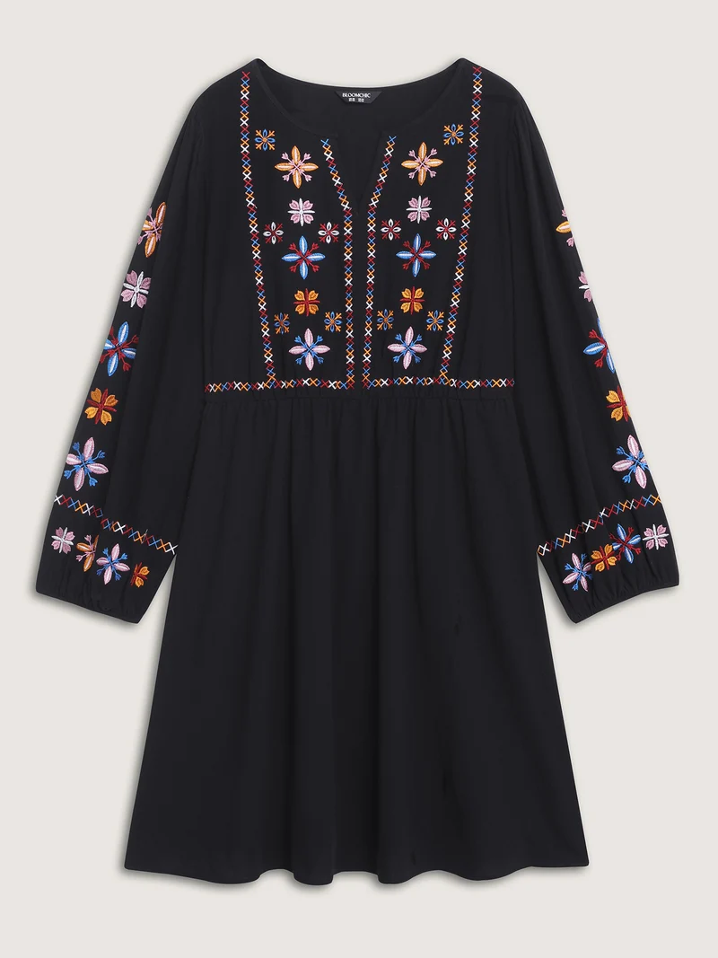 Cotton Embroidered High-Waist Midi Dress