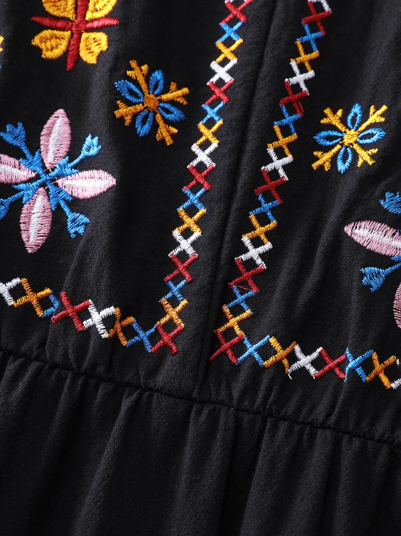 Cotton Embroidered High-Waist Midi Dress