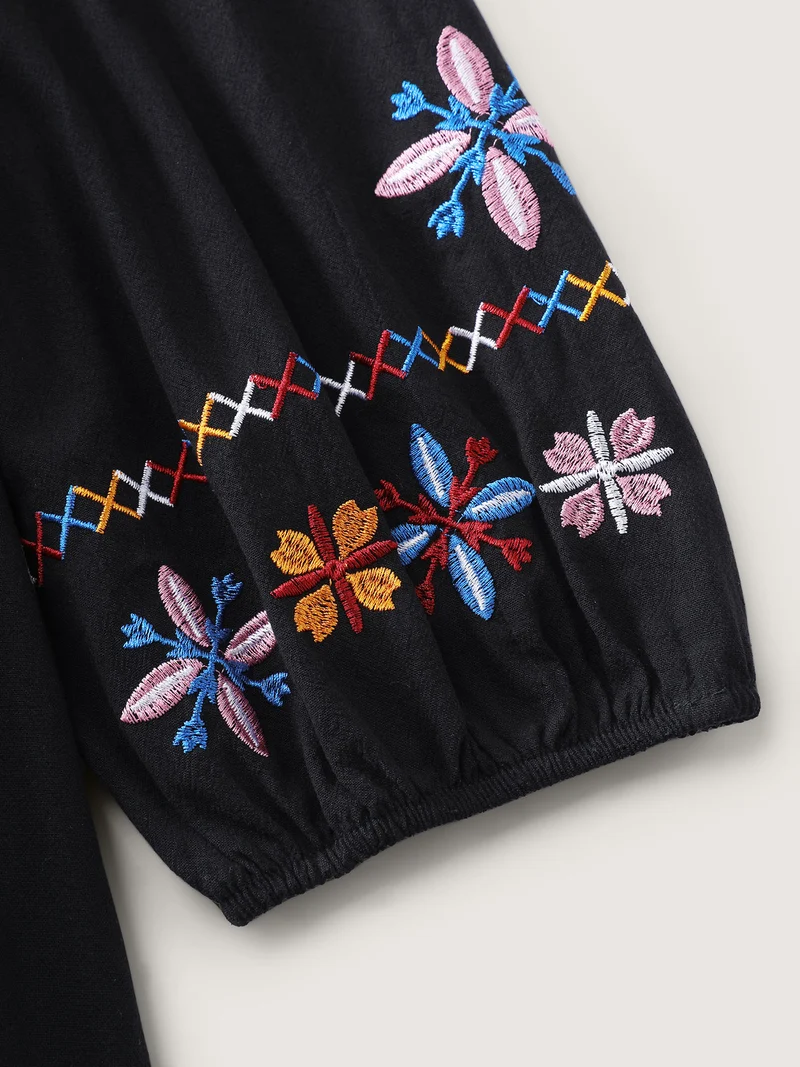 Cotton Embroidered High-Waist Midi Dress