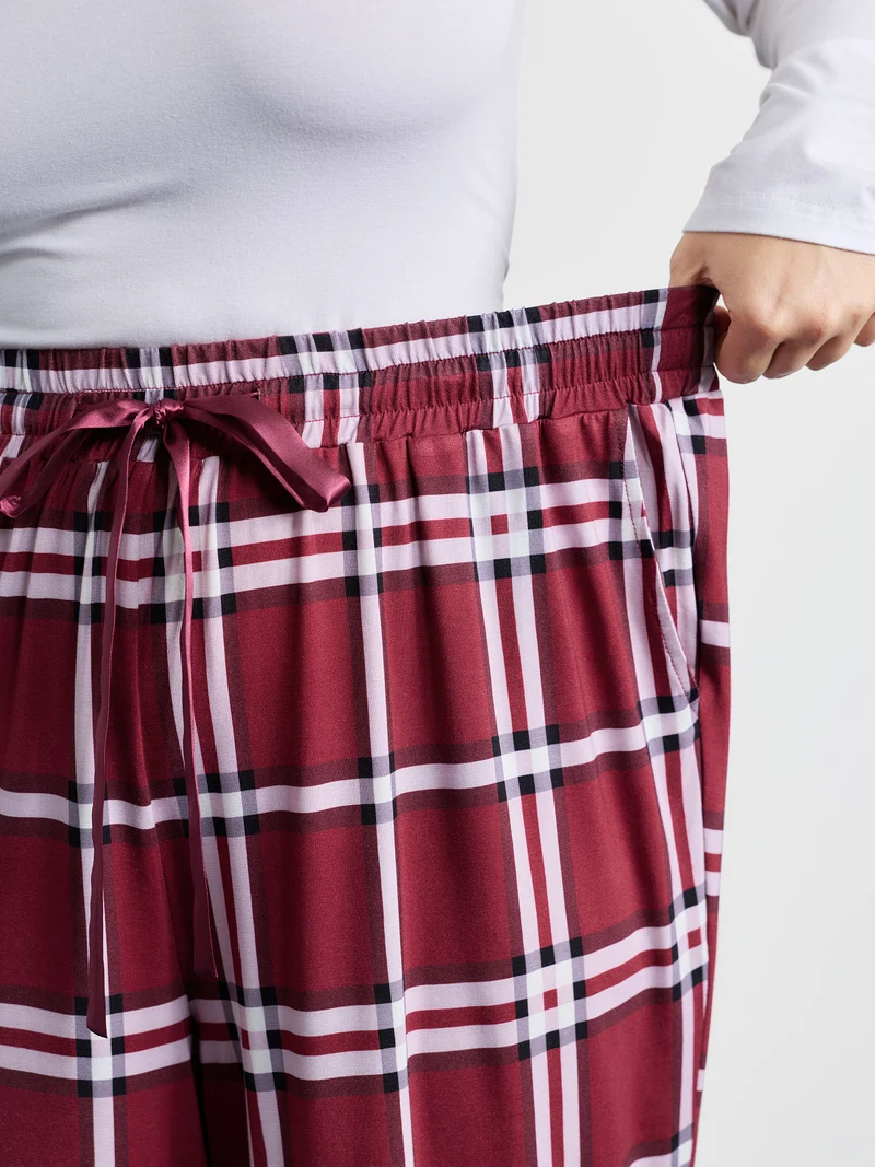 Plaid Drawstring Wide Waistband Lounge Bottoms