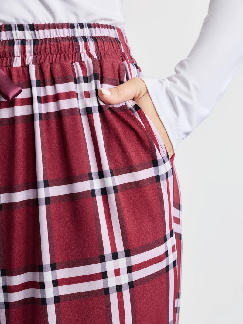Plaid Drawstring Wide Waistband Lounge Bottoms