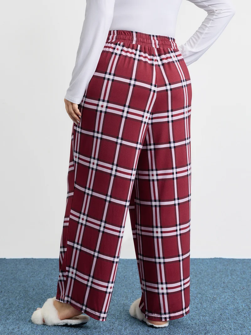 Plaid Drawstring Wide Waistband Lounge Bottoms