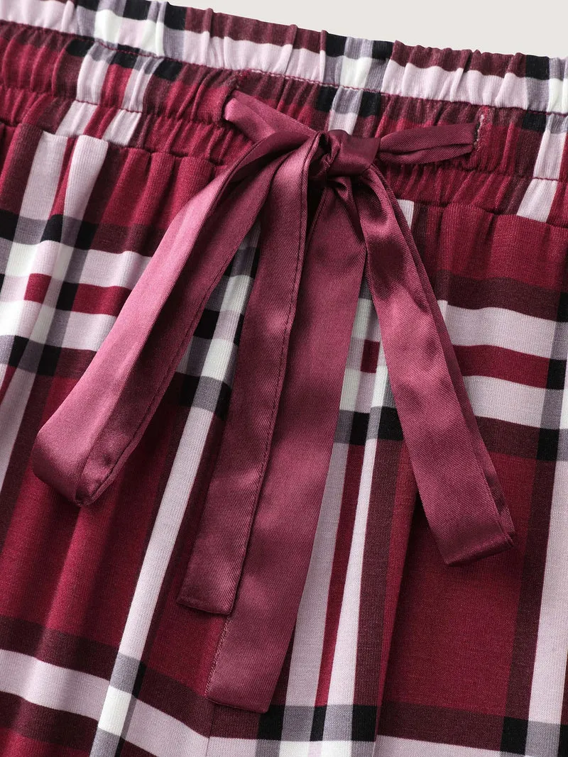 Plaid Drawstring Wide Waistband Lounge Bottoms