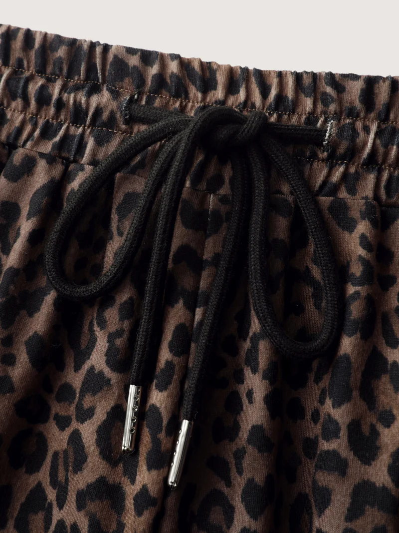 Leopard Print Drawstring Waist Pants