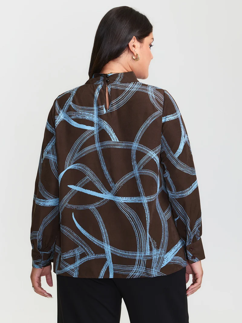 Abstract Print Drape Neckline Blouse