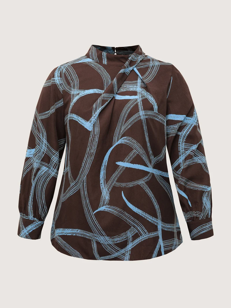 Abstract Print Drape Neckline Blouse