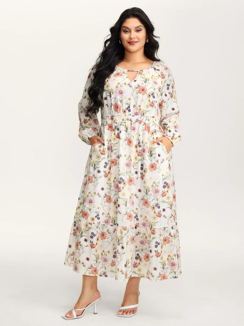 Floral Print Rayon Cut-Out Neck Maxi Dress