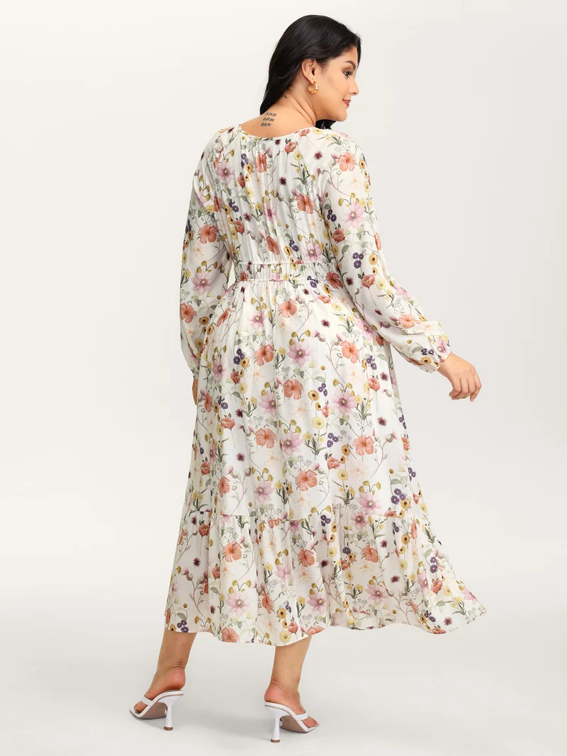 Floral Print Rayon Cut-Out Neck Maxi Dress