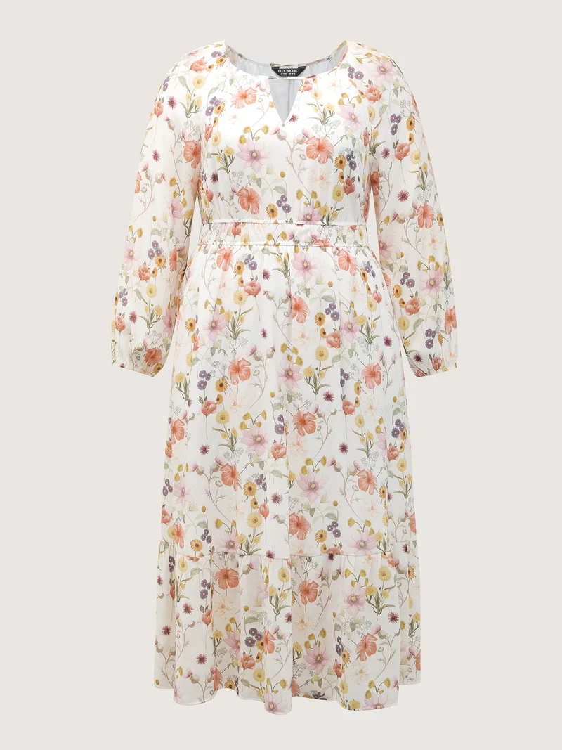 Floral Print Rayon Cut-Out Neck Maxi Dress