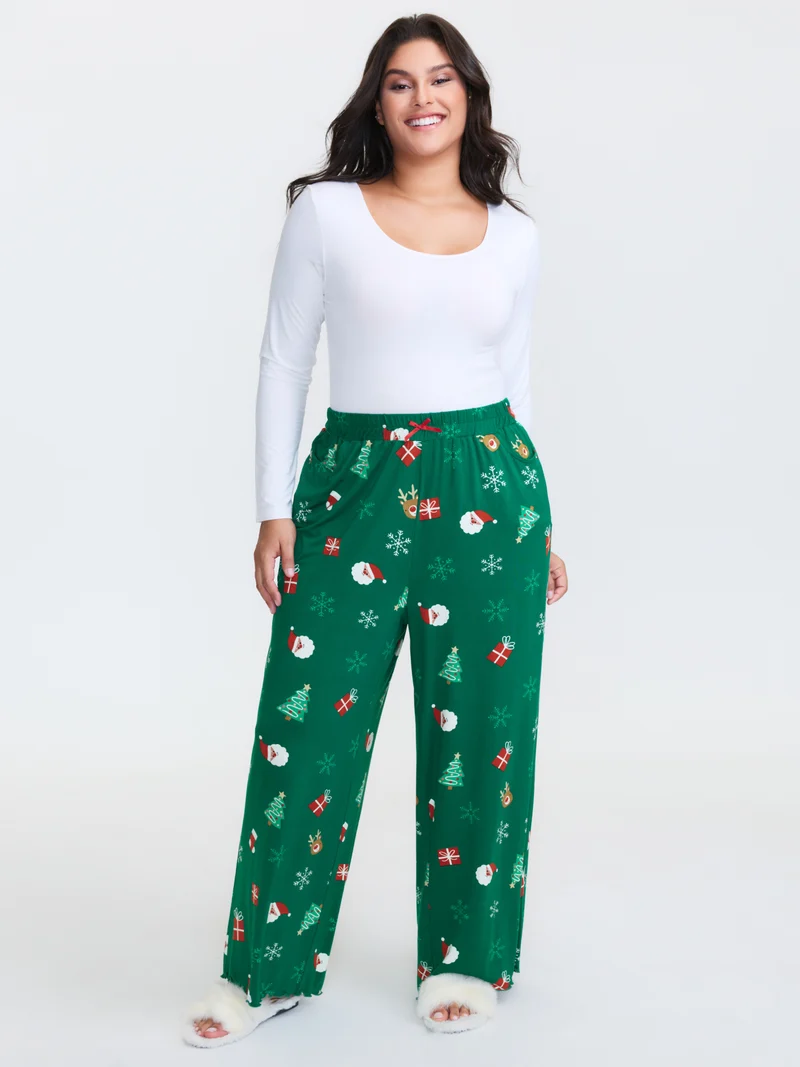 Cozy Holiday Print Lounge Bottoms