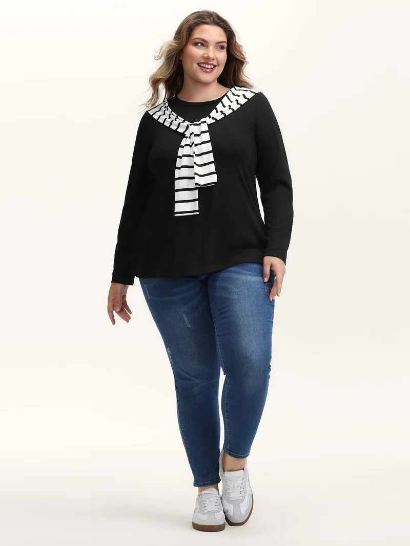 2-in-1 Striped Color Contrast T-Shirt
