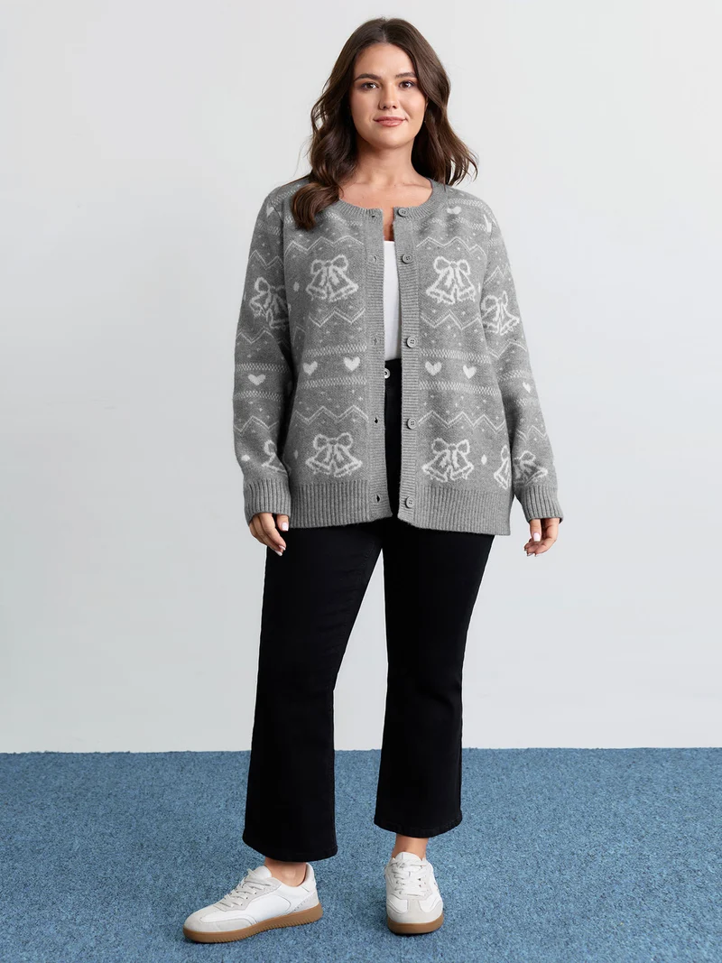 Supersoft Holiday Bells Jacquard Button Knit Cardigan
