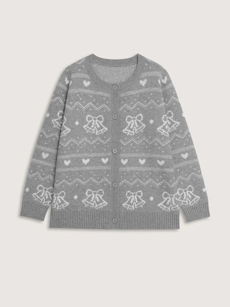 Supersoft Holiday Bells Jacquard Button Knit Cardigan