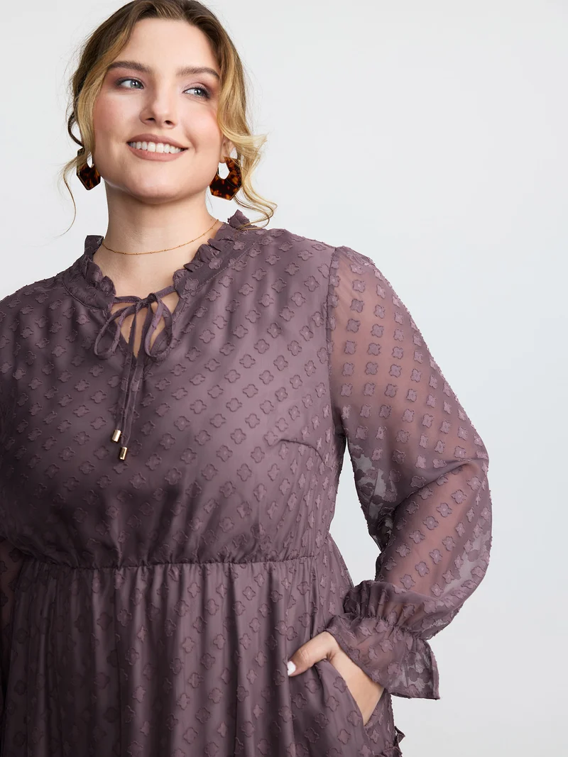 Chiffon Textured Tiered Ruffled Midi Dress