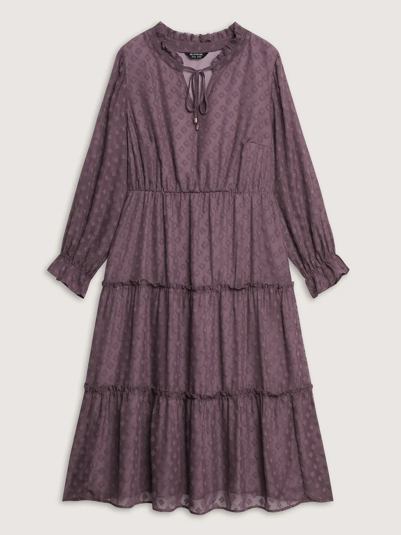 Chiffon Textured Tiered Ruffled Midi Dress