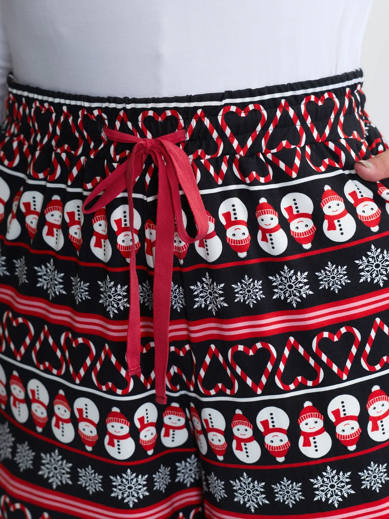 Cute Snowman Pattern Drawstring Lounge Bottoms