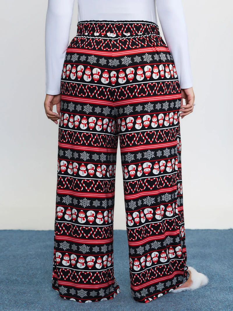Cute Snowman Pattern Drawstring Lounge Bottoms