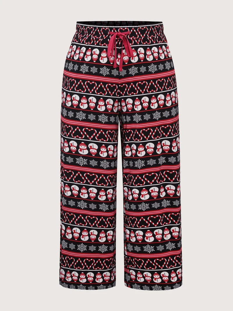 Cute Snowman Pattern Drawstring Lounge Bottoms