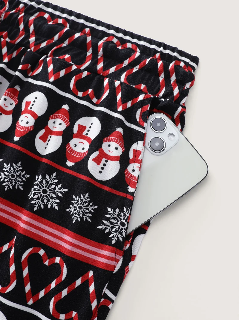 Cute Snowman Pattern Drawstring Lounge Bottoms