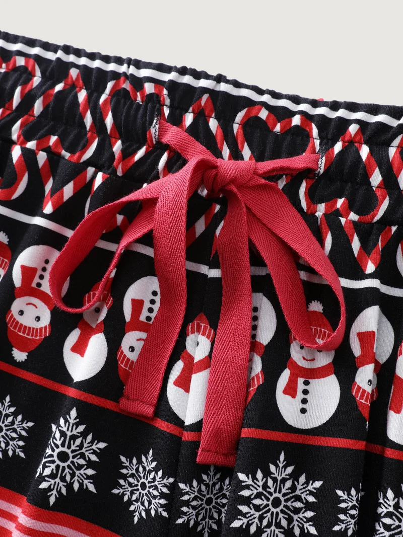 Cute Snowman Pattern Drawstring Lounge Bottoms
