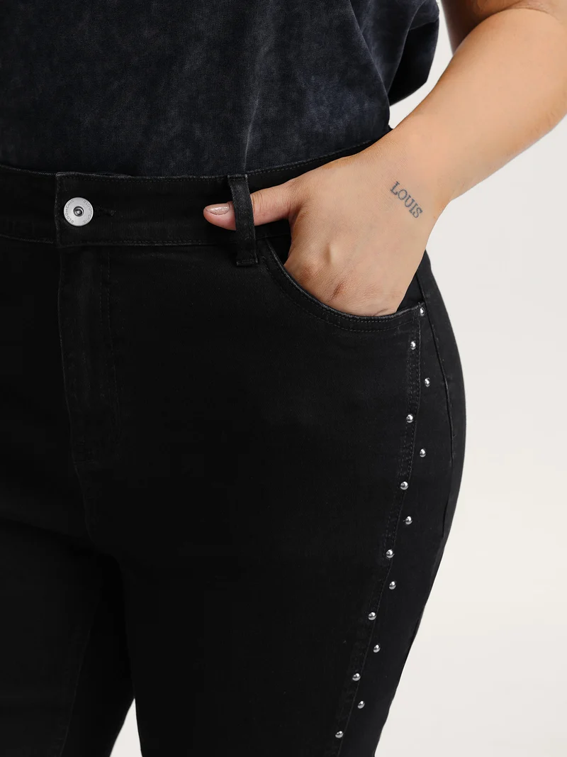 Rhinestone Mid-Rise Flared Hem Jeans